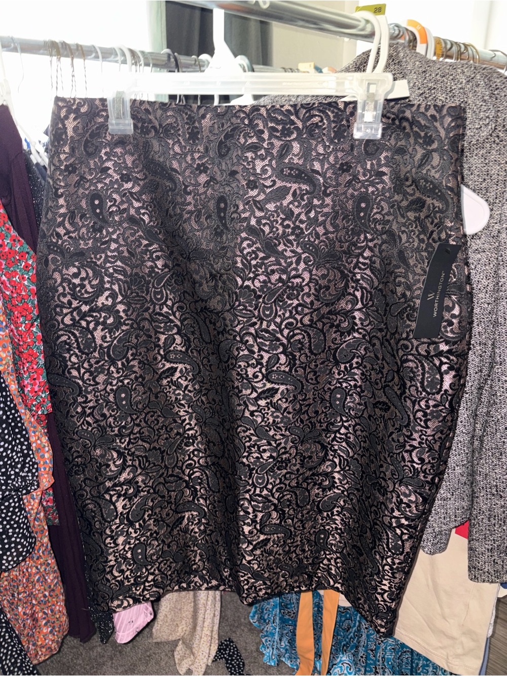 Worthington Black and gold Paisley Pencil Skirt #111